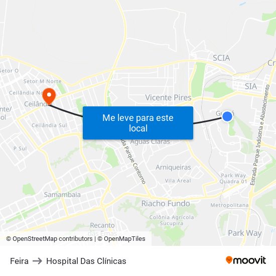 Feira to Hospital Das Clínicas map