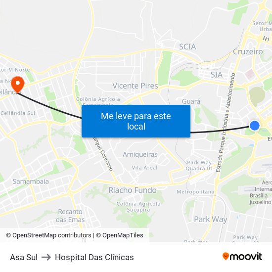 Asa Sul to Hospital Das Clínicas map