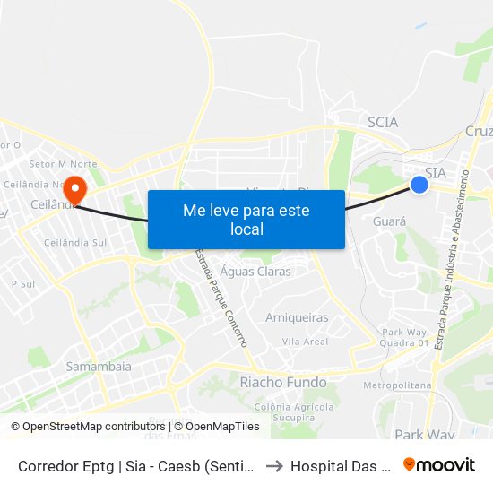 Corredor Eptg | Sia - Caesb (Sentido Taguatinga) to Hospital Das Clínicas map