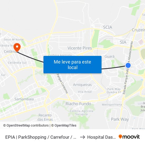 EPIA | ParkShopping / Carrefour / Rod. Interestadual to Hospital Das Clínicas map