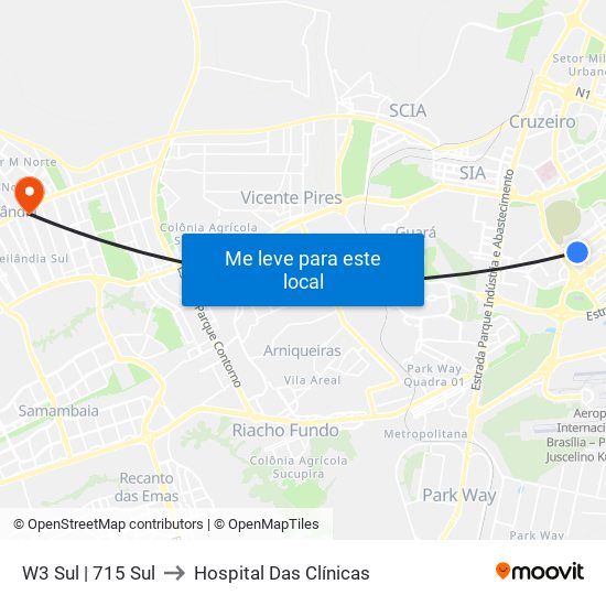W3 Sul | 715 Sul (SICOOB) to Hospital Das Clínicas map