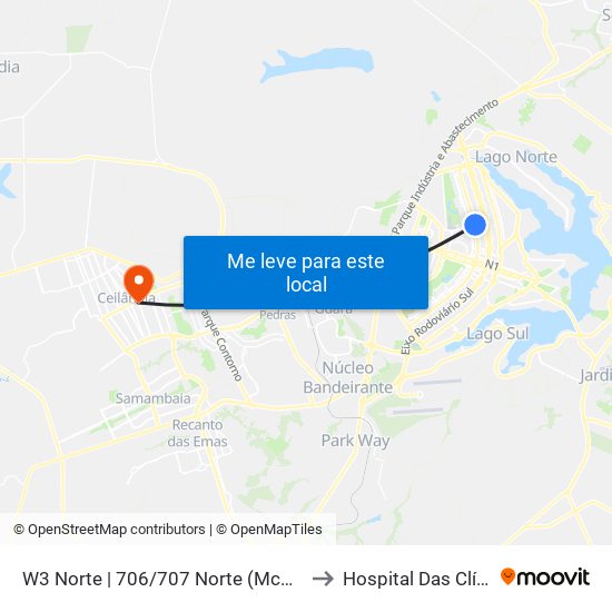 W3 Norte | 706/707 Norte (Mcdonald'S) to Hospital Das Clínicas map