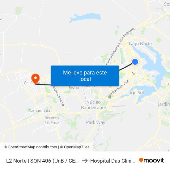L2 Norte | Sqn 406 (Unb / Odonto Hub) to Hospital Das Clínicas map