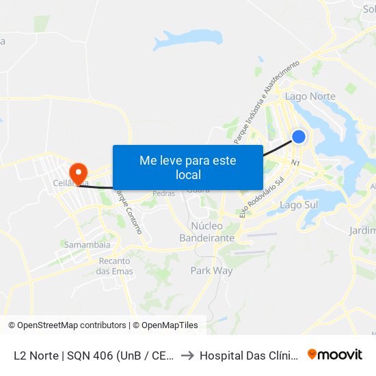 L2 Norte | SQN 406 (UnB / CEAN) to Hospital Das Clínicas map