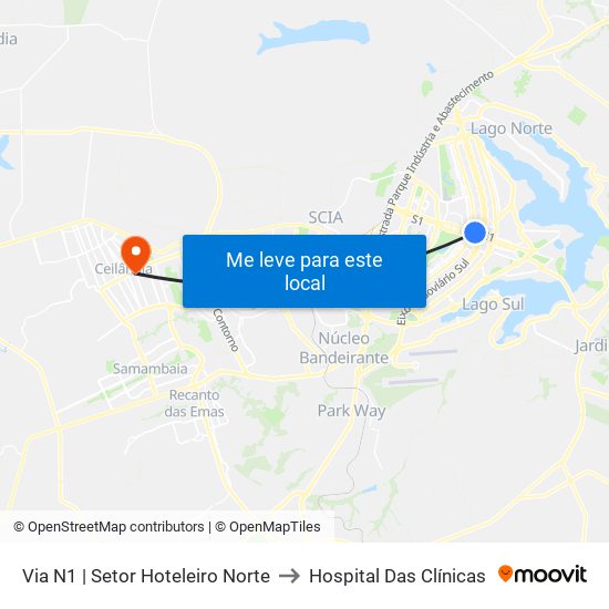 Via N1 | Setor Hoteleiro Norte to Hospital Das Clínicas map