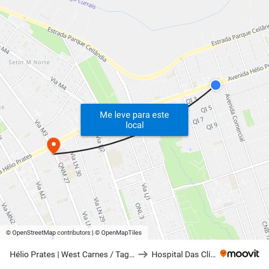 Hélio Prates | West Carnes / Taguacenter to Hospital Das Clínicas map