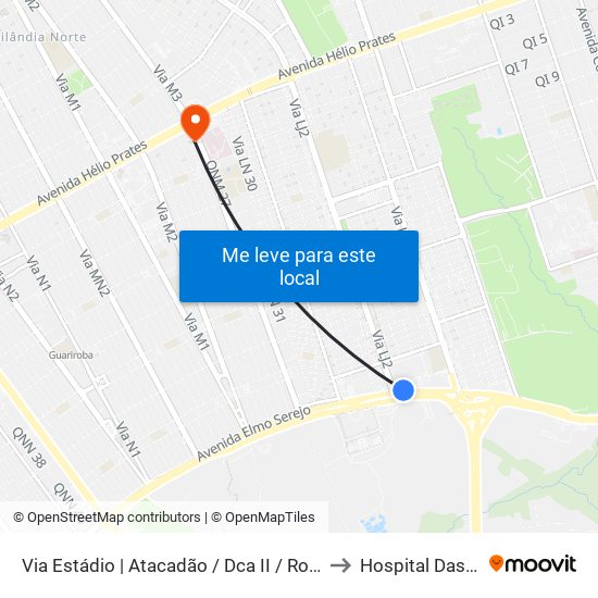 Via Estádio | Atacadão / Dca II / Rodoviária / Estádio to Hospital Das Clínicas map