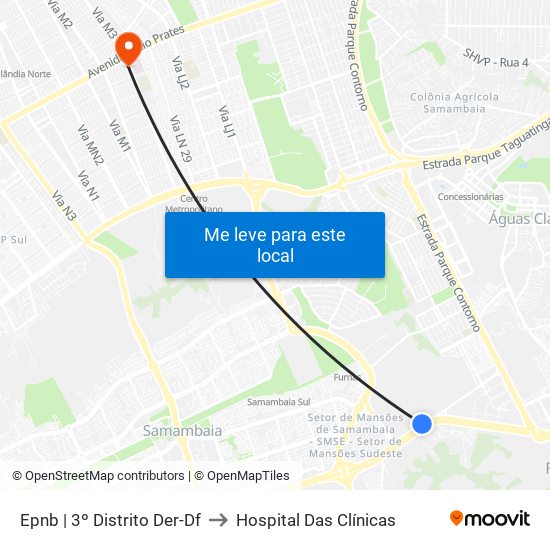 Epnb | 3º Distrito Der-Df to Hospital Das Clínicas map