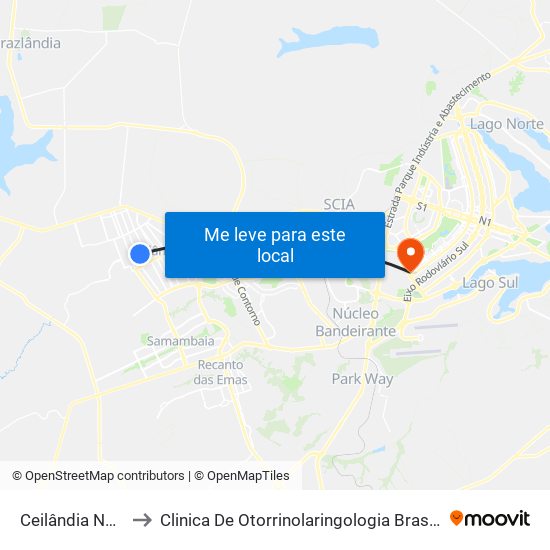 Ceilândia Norte to Clinica De Otorrinolaringologia Brasilia Df map