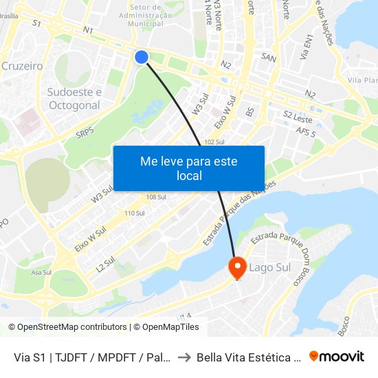 Via S1 | TJDFT / MPDFT / Palácio do Buriti to Bella Vita Estética Integrada map