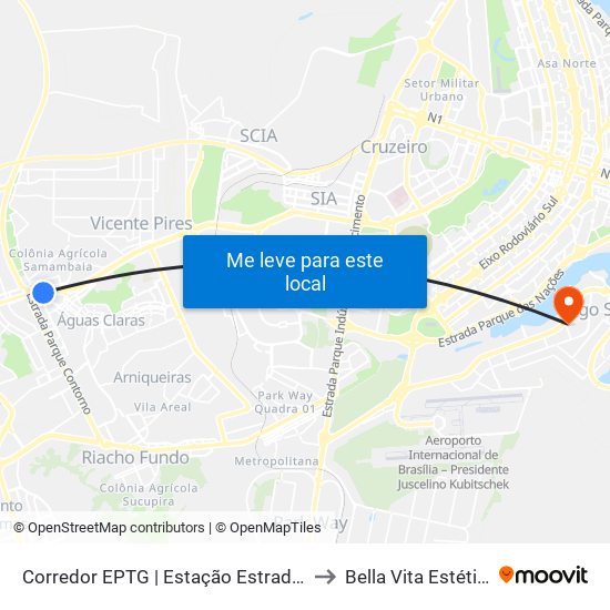 Corredor EPTG | Estação Estrada Parque (Sentido Tag.) to Bella Vita Estética Integrada map