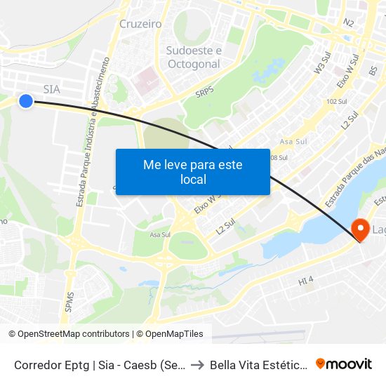 Corredor Eptg | Sia - Caesb (Sentido Taguatinga) to Bella Vita Estética Integrada map
