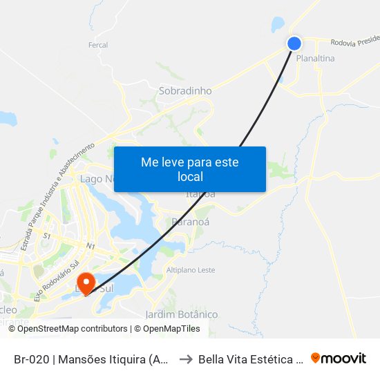 Br-020 | Mansões Itiquira (Acesso Df-128) to Bella Vita Estética Integrada map
