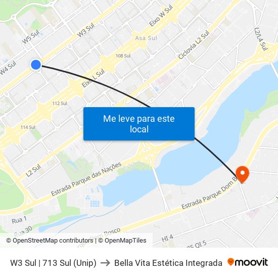 W3 Sul | 713 Sul (UNIP) to Bella Vita Estética Integrada map