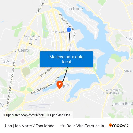 UnB | ICC Norte / Faculdade de Direito to Bella Vita Estética Integrada map