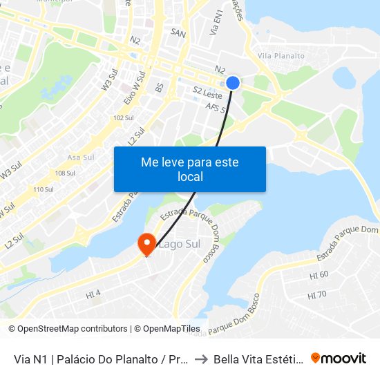 Via N1 | Palácio Do Planalto / Praça Dos Três Poderes to Bella Vita Estética Integrada map