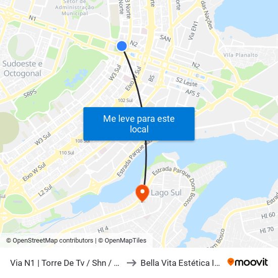 Via N1 | Torre de TV / SHN / McDonald's to Bella Vita Estética Integrada map