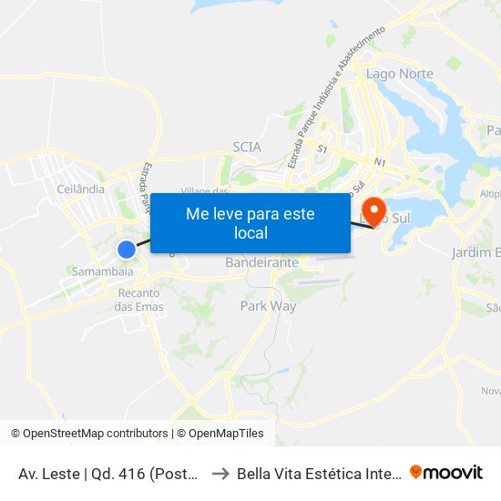 Av. Leste | Qd. 416 (Posto Shell) to Bella Vita Estética Integrada map