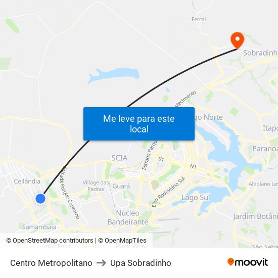 Centro Metropolitano to Upa Sobradinho map