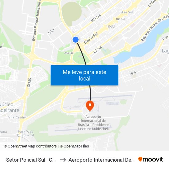 Setor Policial Sul | Corpo De Bombeiros to Aeroporto Internacional De Bras[Ilia - Presidente Jk map