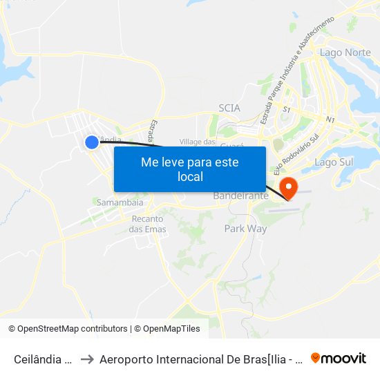 Ceilândia Norte to Aeroporto Internacional De Bras[Ilia - Presidente Jk map