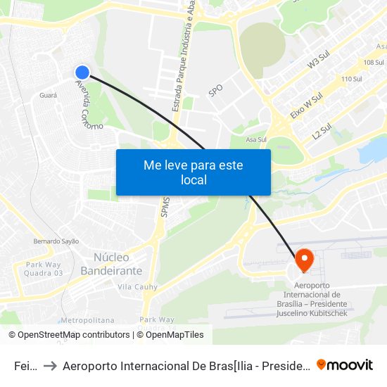 Feira to Aeroporto Internacional De Bras[Ilia - Presidente Jk map