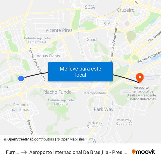 Furnas to Aeroporto Internacional De Bras[Ilia - Presidente Jk map