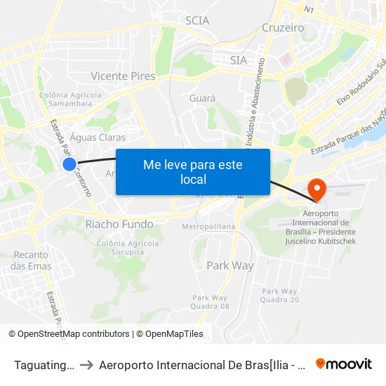 Taguatinga Sul to Aeroporto Internacional De Bras[Ilia - Presidente Jk map