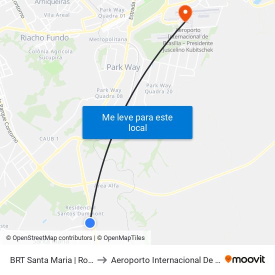 BRT Santa Maria | Rod.P.Piloto / W3 Sul to Aeroporto Internacional De Bras[Ilia - Presidente Jk map