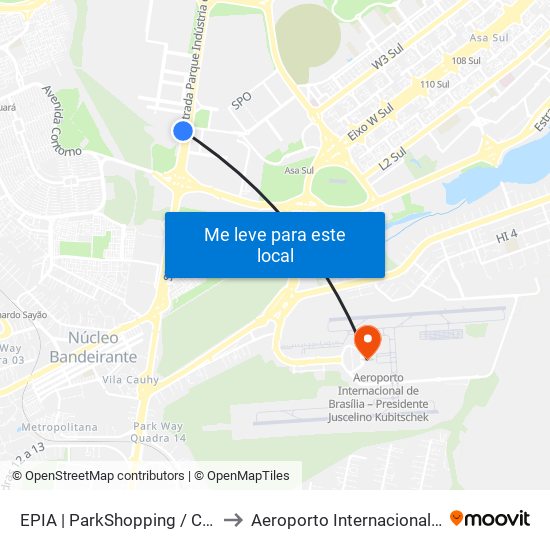 Epia Sul | Parkshopping / Carrefour / Rod. Interestadual / Assaí to Aeroporto Internacional De Bras[Ilia - Presidente Jk map