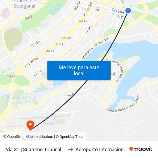 Via S1 | Supremo Tribunal Federal / Praça dos Três Poderes to Aeroporto Internacional De Bras[Ilia - Presidente Jk map