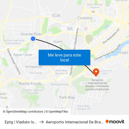 Eptg | Viaduto Israel Pinheiro to Aeroporto Internacional De Bras[Ilia - Presidente Jk map