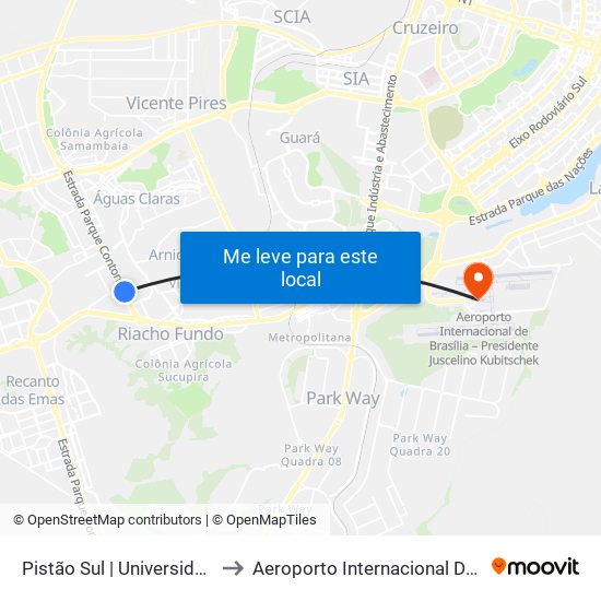 Pistão Sul | Universidade Católica / Estácio to Aeroporto Internacional De Bras[Ilia - Presidente Jk map
