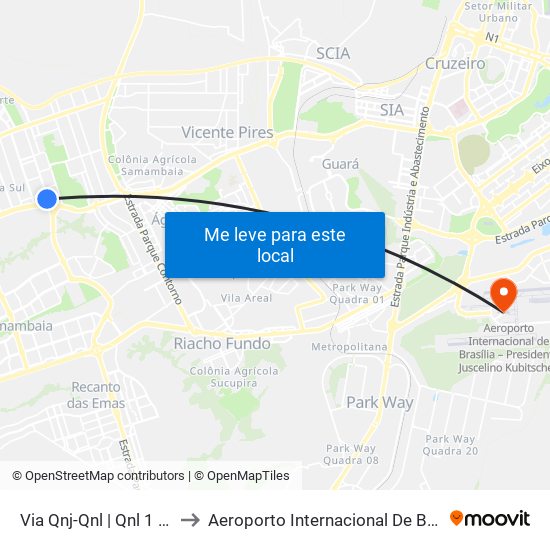 Via Qnj-Qnl | Qnl 1 (Ubs 3 / Ced 6) to Aeroporto Internacional De Bras[Ilia - Presidente Jk map