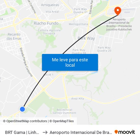 Terminal Brt Gama to Aeroporto Internacional De Bras[Ilia - Presidente Jk map