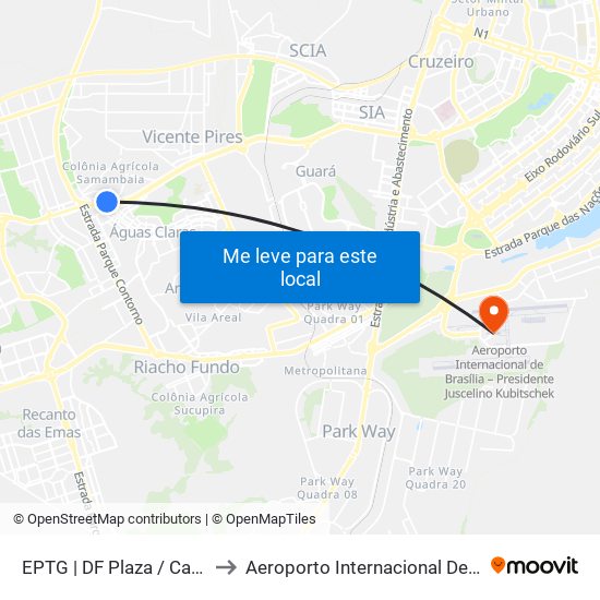 Eptg | Df Plaza / Carrefour / Sam's Club to Aeroporto Internacional De Bras[Ilia - Presidente Jk map