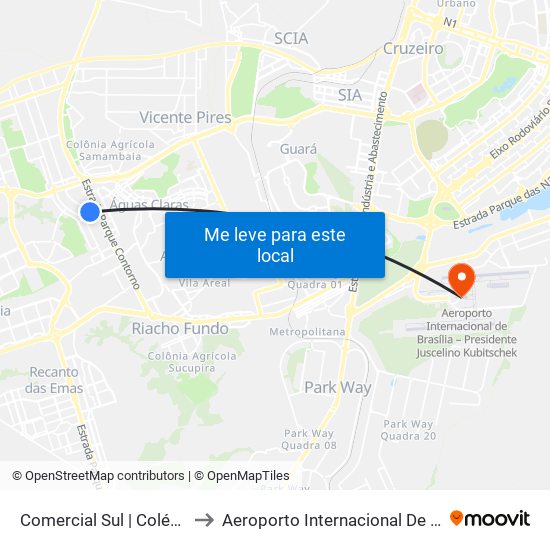 Comercial Sul | Colégio Marista / Ced 2 to Aeroporto Internacional De Bras[Ilia - Presidente Jk map