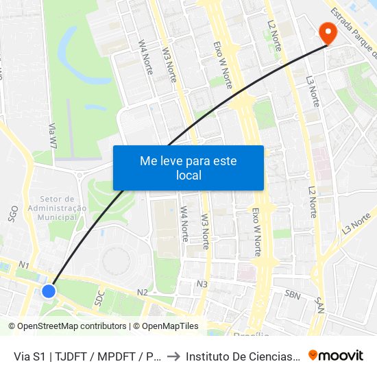 Via S1 | TJDFT / MPDFT / Palácio do Buriti to Instituto De Ciencias Sociais(Ics) map