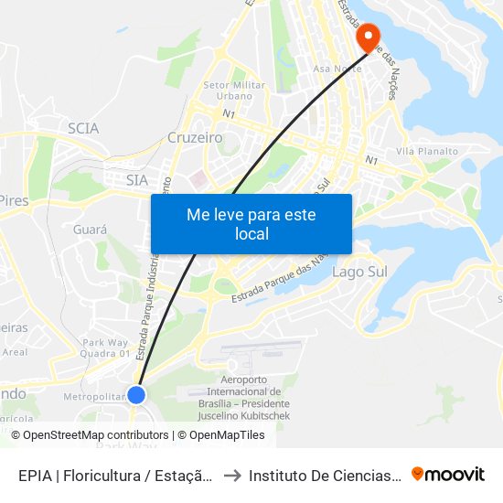 EPIA | Floricultura / Estação BRT Park Way to Instituto De Ciencias Sociais(Ics) map