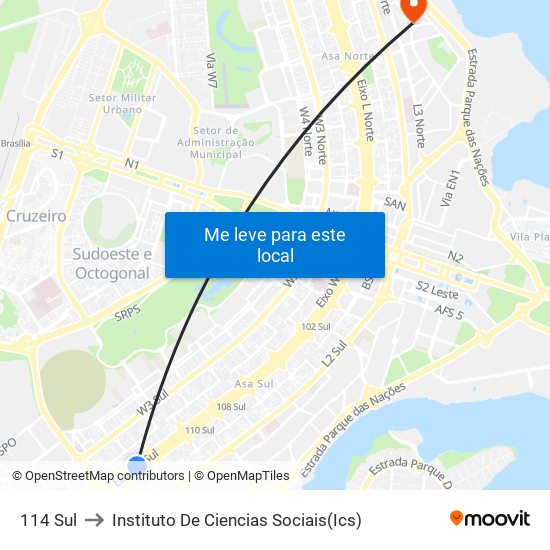 114 Sul to Instituto De Ciencias Sociais(Ics) map