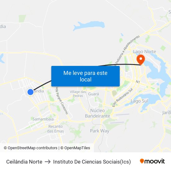 Ceilândia Norte to Instituto De Ciencias Sociais(Ics) map