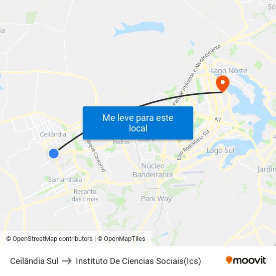 Ceilândia Sul to Instituto De Ciencias Sociais(Ics) map