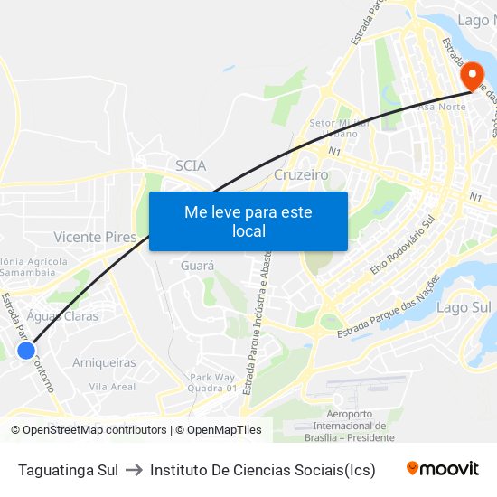 Taguatinga Sul to Instituto De Ciencias Sociais(Ics) map