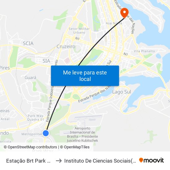 BRT Park Way | Sentido Gama / Santa Maria to Instituto De Ciencias Sociais(Ics) map