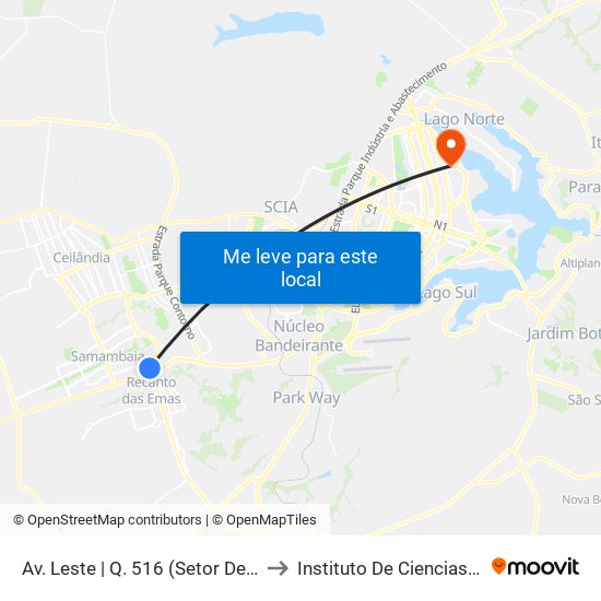 Av. Leste | Q. 516 (Setor De Mansões Q. 5) to Instituto De Ciencias Sociais(Ics) map