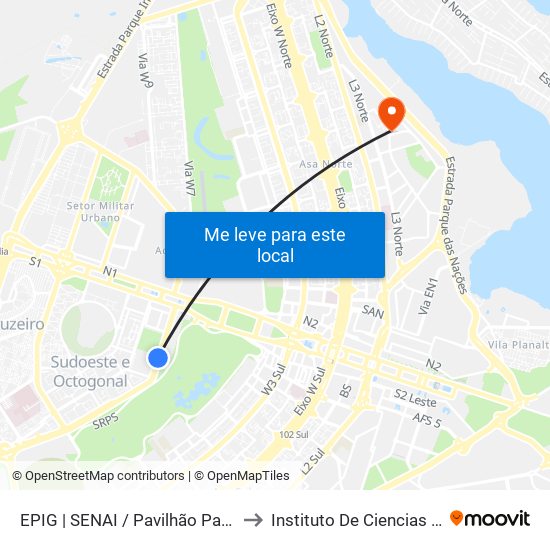 Epig | Senai / Pavilhão Parque Da Cidade to Instituto De Ciencias Sociais(Ics) map