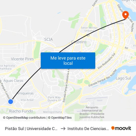Pistão Sul | Universidade Católica / Estácio to Instituto De Ciencias Sociais(Ics) map