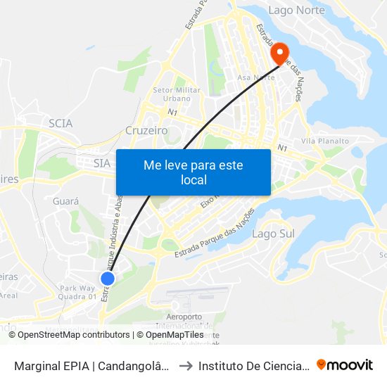 Marginal EPIA Sul | Candangolândia «Oposto» to Instituto De Ciencias Sociais(Ics) map