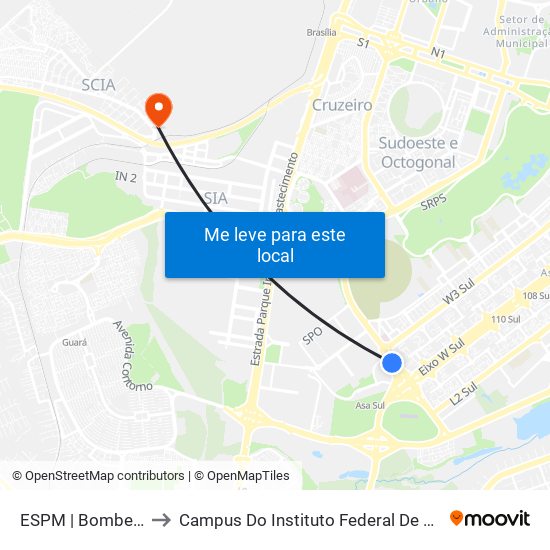 ESPM | Bombeiros to Campus Do Instituto Federal De Brasília map