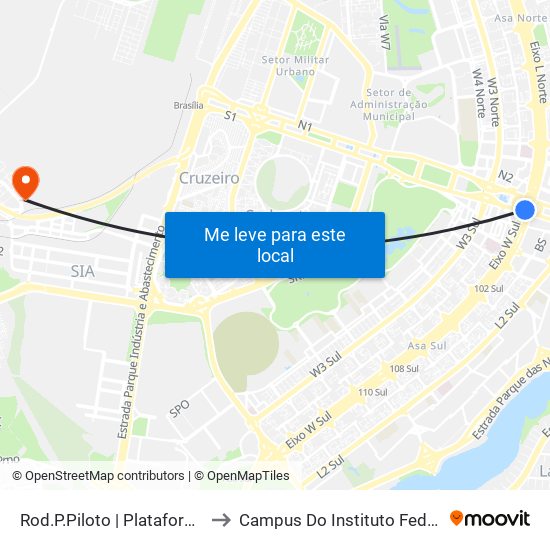 Rod.P.Piloto | Plataforma D (Box 16) to Campus Do Instituto Federal De Brasília map